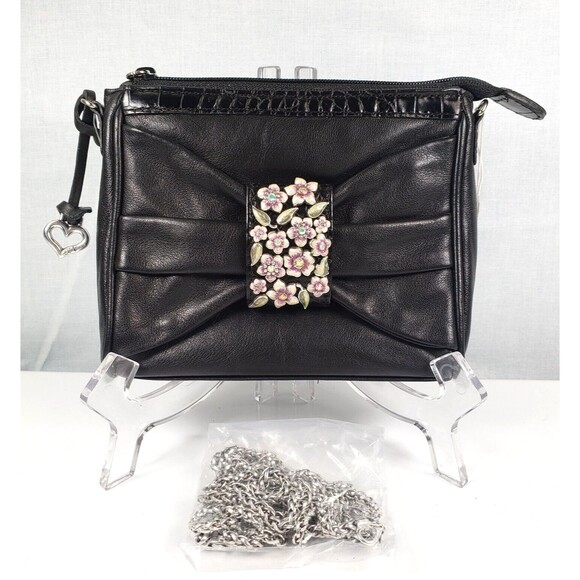 BRIGHTON Black Leather Floral Adorned BOW Small Clutch Mini  Bag - Picture 1 of 16